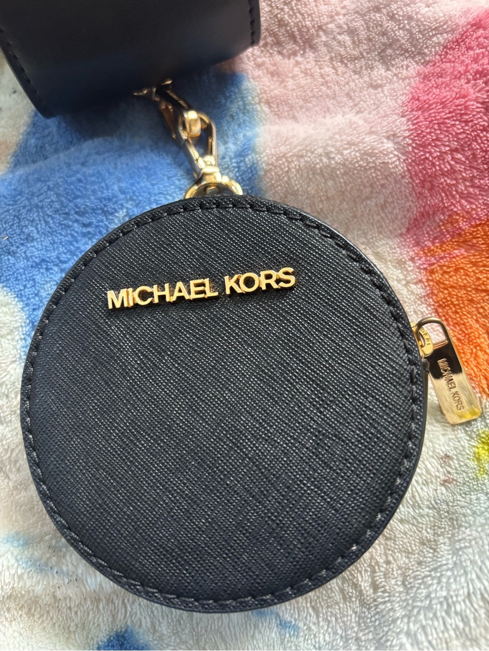 Michael Kors Black Leather Coin Pouch and Key AirPod Case with Gold Hardware - Picture 5 of 6